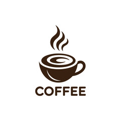 Simple brown coffee cup with steam and the word coffee