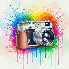 Obraz premium Vintage Watercolor Camera with Paint Splatter