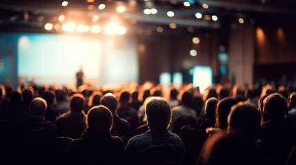 Large audience attentively listening to a speaker