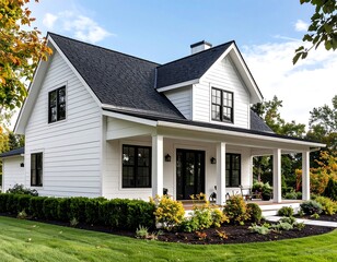 Charming white farmhouse with covered porch