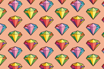 Prismatic Diamond Pattern Seamless Background with Colorful Geometric Abstract Gemstone Shapes
