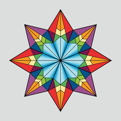 Prismatic Geometric Starburst Multicolor Symmetrical Polygon Art