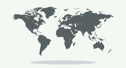 Obraz premium Light Gray World Map Vector with Drop Shadow for Global and Geographic Concepts