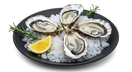 Fresh Oysters on Ice with Lemon and Rosemary Ready to Eat