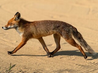 Graceful Fox Walking Across a Sandy Terrain under Natural Sunlight