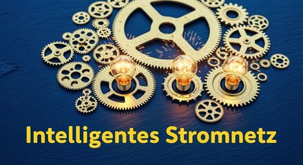 Gears and Illuminated Bulbs on a Textured Surface Representing Innovation and Technical Prowess