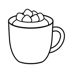outline cup of hot chocolate with marshmallows 