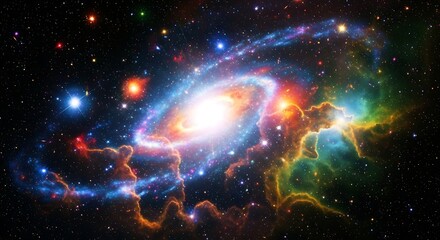 Colorful Spiral Galaxy in Deep Space