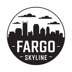 Fototapeta premium Fargo skyline. Circular style. Stock vector illustration. Vector black silhouette. with white background.