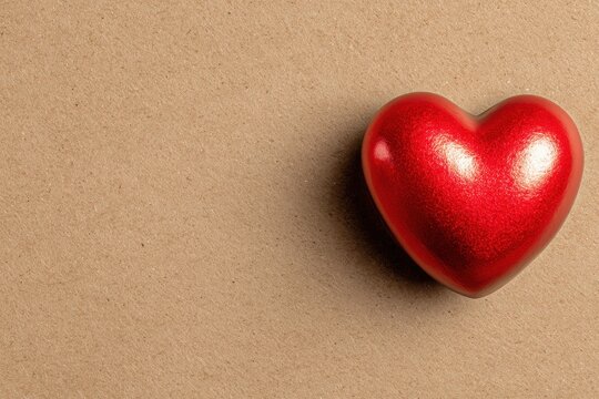 Shiny red heart on beige backdrop, representing organ donation and love, perfect for world organ donation day with ample negative space for compelling messages