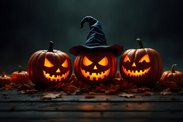 Spooky Jack O Lanterns Illuminated Carved Pumpkins Halloween Decoration