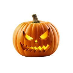 Halloween pumpkin with horror face on transparent background, cutout