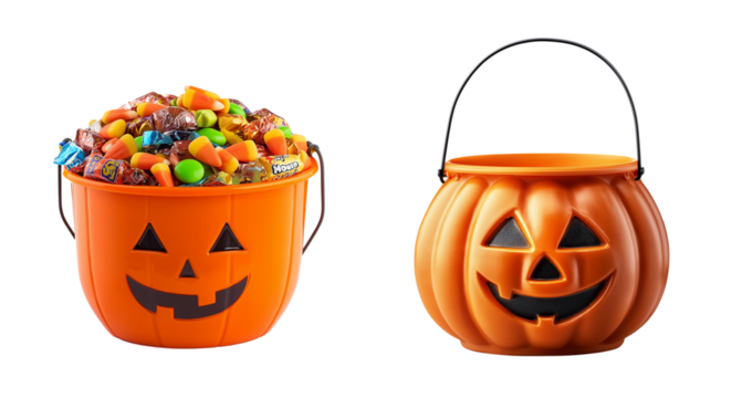 Halloween pumpkin with horror face on transparent background, cutout