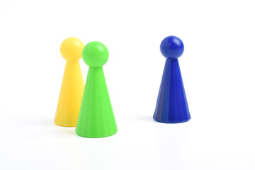 Colorful board game pawn isolated on white background