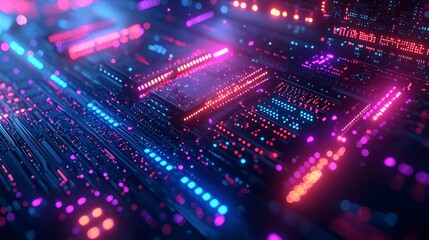 Obraz premium Abstract neon glowing circuit board.