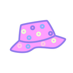 Hand drawn pastel pink bucket hat with colorful circles. Vector element in cute Kpop inspired style. Great for outfit design, fashion illustration, youth merchandise, fan stickers, blog visuals, and g