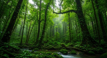 Fototapeta premium Lush Forest Stream A Tranquil Nature Scene
