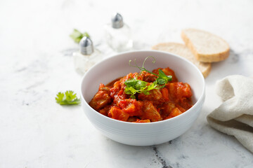 Homemade turkey ragout with pineapple
