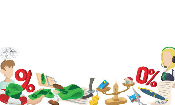 Cartoon style vector illustration representing financial security, insurance, and stability, with various related icons