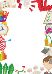 Obraz premium Colorful business icons creating a frame, symbolizing strategy, success, and financial growth