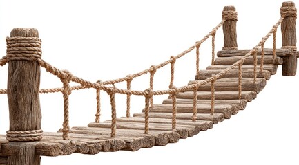 Naklejka premium Wooden rope bridge angled view