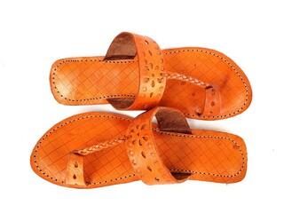 Ladies Brown Chappal - Traditional Kolapuri Jutti (shoes) Women Fashion Accessory- White background