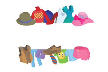 Various clothing items and accessories are displayed, creating two distinct horizontal banners