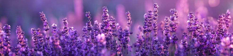 Fototapeta premium Lavender field in soft focus, vibrant purple blossoms (1)