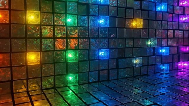 Abstract Cubes Wall. Vibrant Colors, Reflective Surface, Modern Design