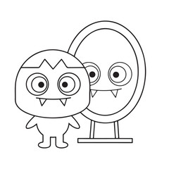 Cartoon Monster Looking in a Mirror Reflecting Its Own Image character reflection