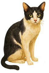 Watercolor Black and White Cat Sitting