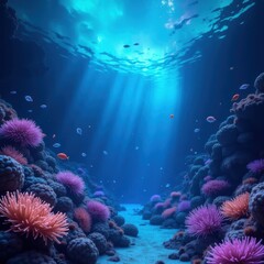 Fototapeta premium Sunlight Filtering Through an Underwater Coral Reef Ecosystem