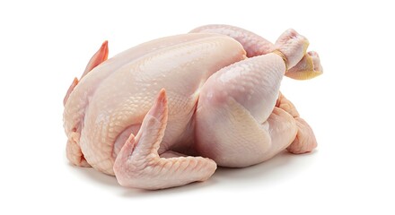 Raw whole chicken ready for cooking on white background studio shot