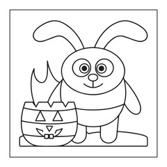 Adorable cartoon bunny with a jack-o-lantern for Halloween rabbit jackolantern