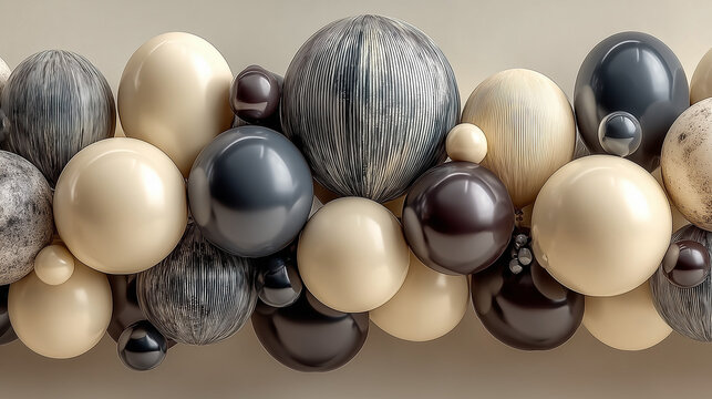 colored Balloons Garland on Ivory Background, happy birth day and anniversary celebration