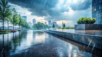 Drizzle Day Flat Lay: Modern Futuristic Marble Photography, High Depth of Field, Dutch Angle