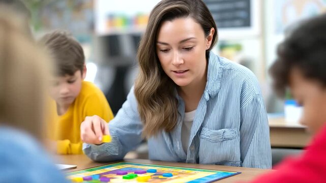 Interactive board game helps elementary students master fractions through play.