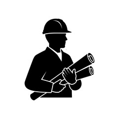 Fototapeta premium Silhouette of a construction worker holding a shovel, a vector illustration for a business concept