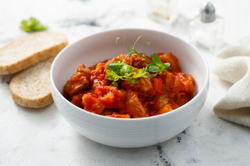 Homemade turkey ragout with pineapple