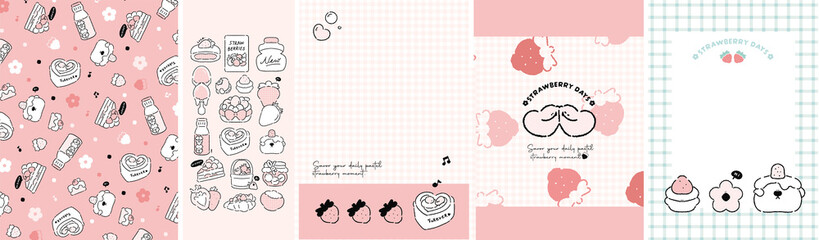 Strawberry Desserts Illustration Set – Strawberry Elements, Sweets, and Stationery Cards
