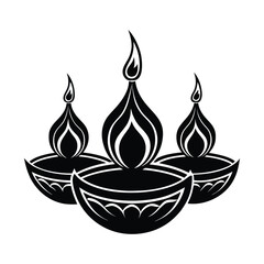 Stylized Diwali Oil Lamps Illustration in Black and White Vector Art
