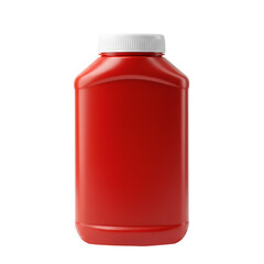 unbranded red ketchup bottle PNG. Ketchup condiment container isolated. Tomato sauce condiment container PNG.Red ketchup squeeze bottle isolated for fast food and kitchen designs