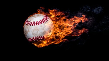 A baseball engulfed in fiery intensity, symbolizing passion and energy in sports.