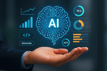 AI technology, data analysis, digital interface, business insights, innovation
