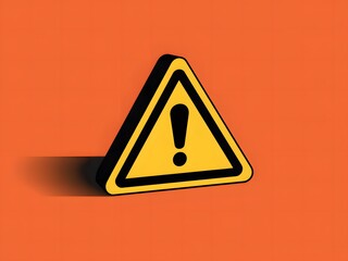 Elevated View of a Bold Yellow and Black Warning Sign Against a Vibrant Orange Background