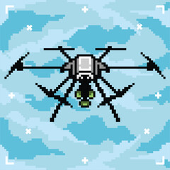 Pixel art military drone illustrations vector 