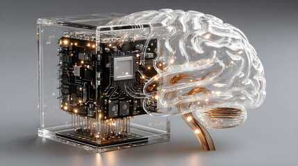 Futuristic AI brain design showcasing neural connections and data flow patterns - Perfect for illustrating advanced technology, data science, innovation, and deep learning in artificial intelligence r