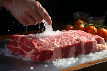 Washing fresh cuts of meat before cooking in a kitchen setting