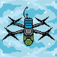 Pixel art military drone illustrations vector 
