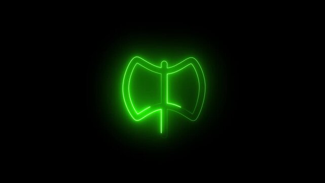 Glowing Neon Axe Icon Animation.Neon Axe Icon Loop Animation.Futuristic Glowing Weapon Symbol for Tech, Game UI, and Multimedia Design